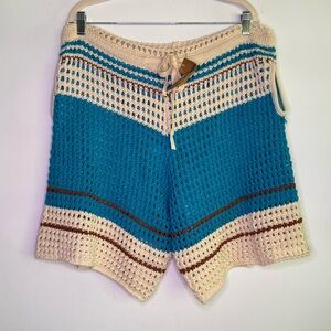 Manly Men’s Crochet Knit Shorts‎ Cotton Linen Blend Lined Boho Festival Size L